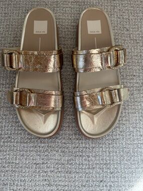 Dolce Vita Gold Metallic Double-Buckle Slide Sandals